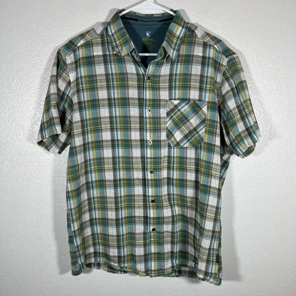 Kuhl Men's Large? (Read) Organic Cotton Plaid Short Sleeve Button Up Lightweight